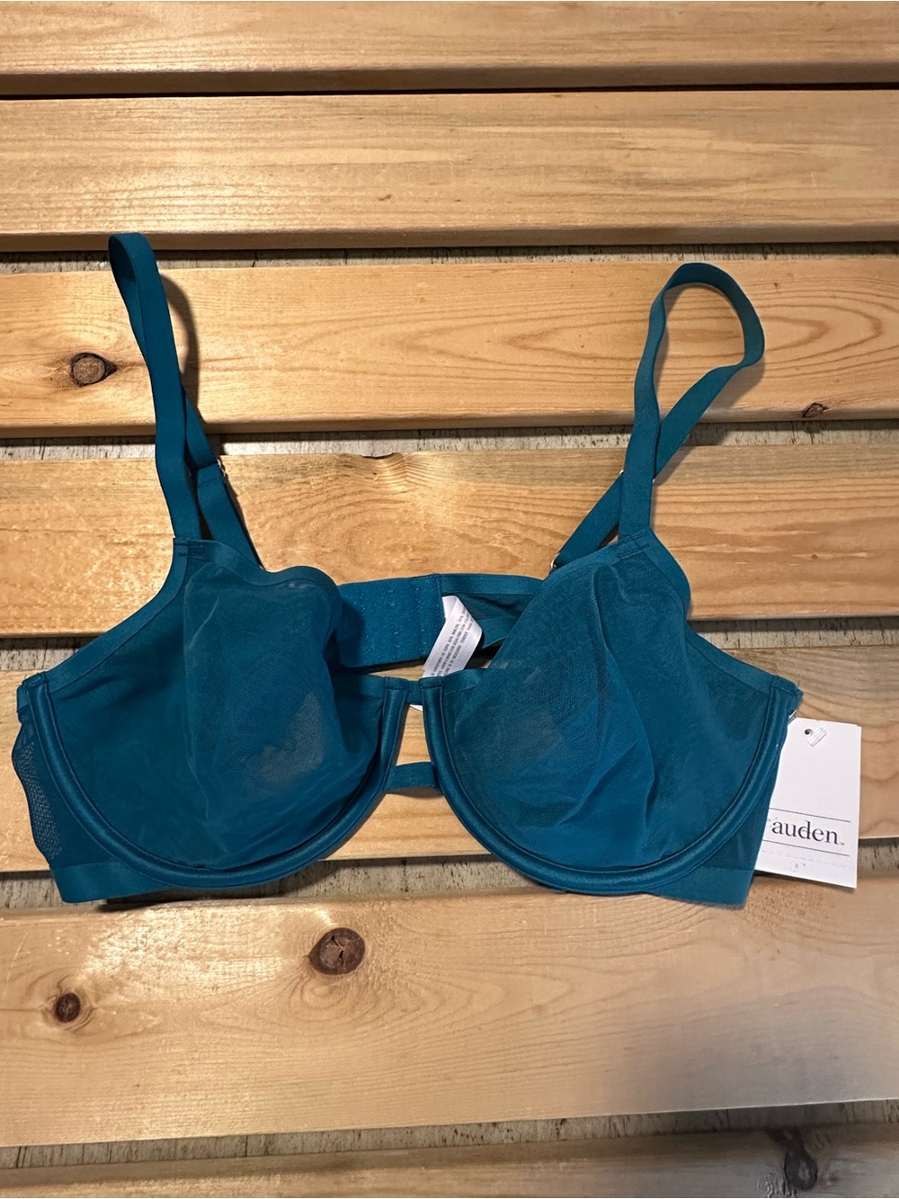 Auden Unlined Demi Bra 36C Underwire Semi Sheer Cup Adjustable nwt teal